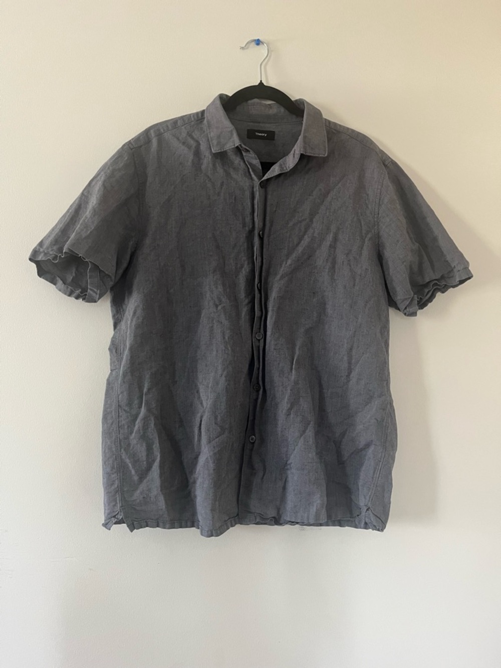 Theory Linen Blend Short Sleeve Button Up Shirt XL Minimalist Capsule Summer